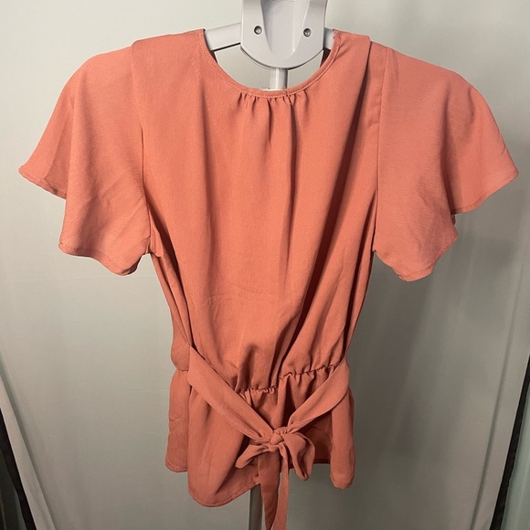 Sienna Sky, Floral Wrap, Flutter-Sleeve Top, Size M Terracotta, (Women) - Picture 7 of 8